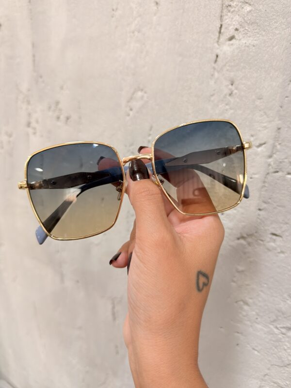 Óculos de Sol Quadrado Azul com dourado Degradê