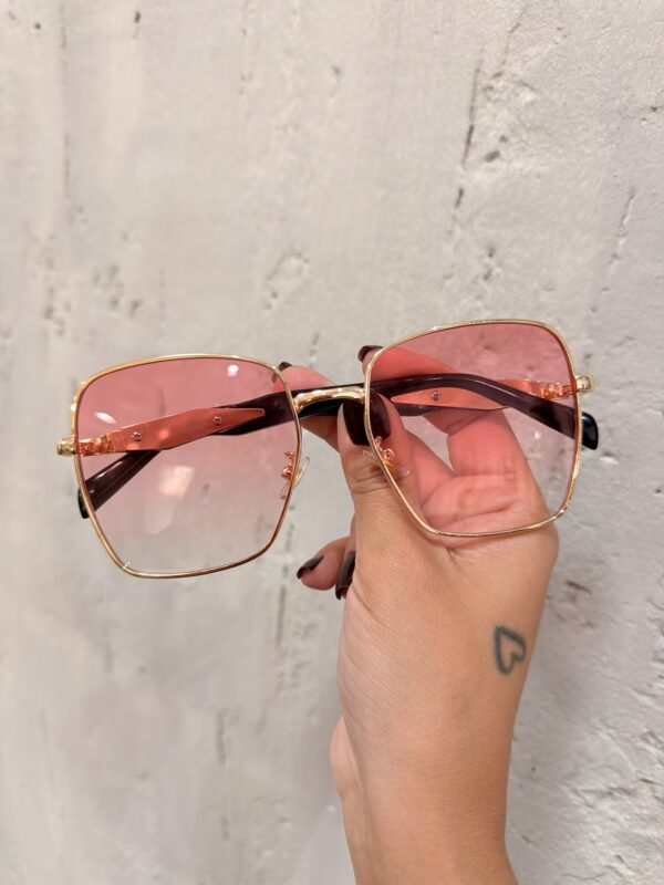 Óculos de Sol Quadrado Rosa com dourado