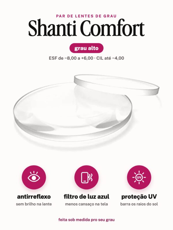 Par de lentes Shanti Comfort grau alto: antirreflexo, filtro de luz azul e proteção UV
