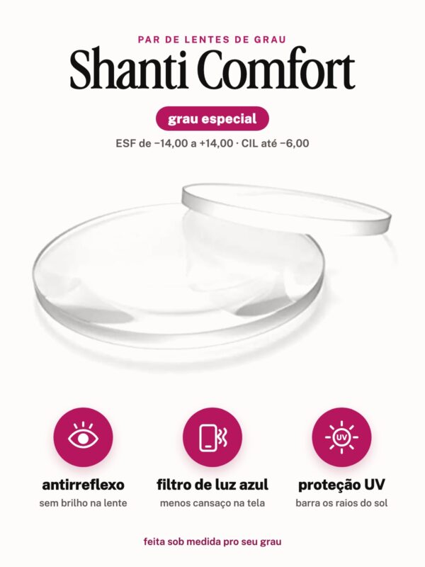Par de lentes Shanti Comfort grau especial: antirreflexo, filtro de luz azul e proteção UV