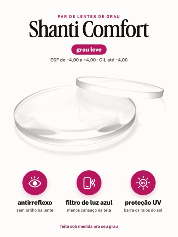 Par de lentes Shanti Comfort grau leve: antirreflexo, filtro de luz azul e proteção UV