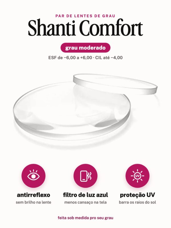Par de lentes Shanti Comfort grau moderado: antirreflexo, filtro de luz azul e proteção UV